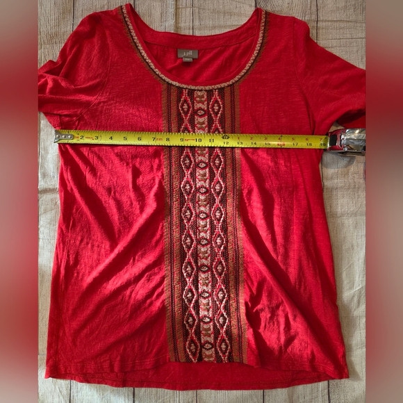 J. Jill Size Medium Embroidered 3/4 Sleeve Scoop Neck Cotton Top Shirt Boho - Picture 7 of 8